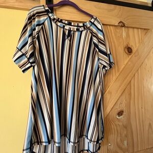 LuLaRoe Multicolor Striped Top - Navy, Beige, Light Blue